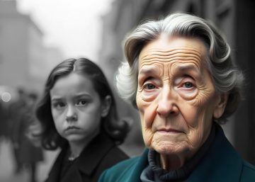 Ältere Frau mit ihrem jüngeren ich