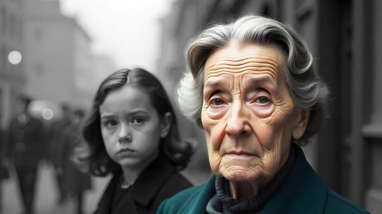 Ältere Frau mit ihrem jüngeren ich