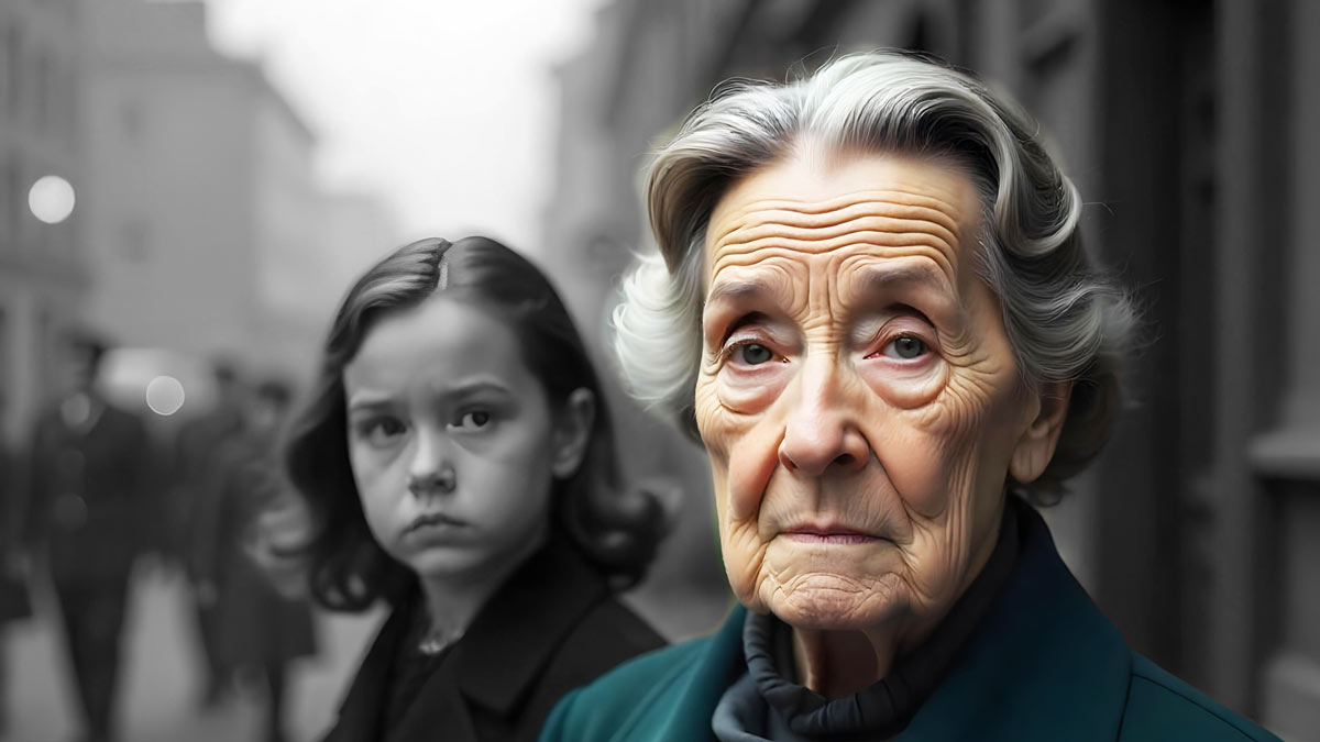 Ältere Frau mit ihrem jüngeren ich