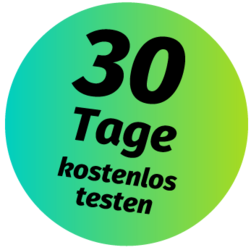 Grün-türkises Badge mit der Aufschrift "30 Tage kostenlos testen"